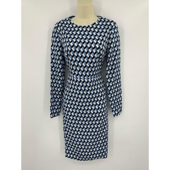 DVF Diane von Furstenberg Cleo Harlequin Ivory blue diamond shift dress new 4 - Picture 1 of 6